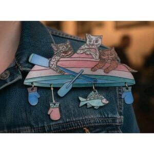 Vintage Signed Ulla 1992 Articulated How The Kittens Lost Their Mittens Pin